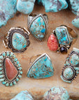 Sedona Blue Turquoise Orange Goldstone Golden Statement Ring