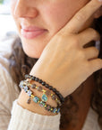 Sepia Sea Black Smoky Quartz and Blue Abalone Bracelet Set
