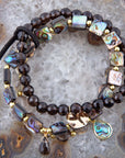 Sepia Sea Black Smoky Quartz and Blue Abalone Bracelet Set