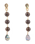 Sepia Sea Blue Abalone Post Golden Drop Earrings