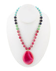 Serape Multi-Stone Pink Magenta Agate Pendant Necklace