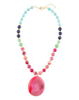 Serape Multi-Stone Pink Magenta Agate Pendant Necklace