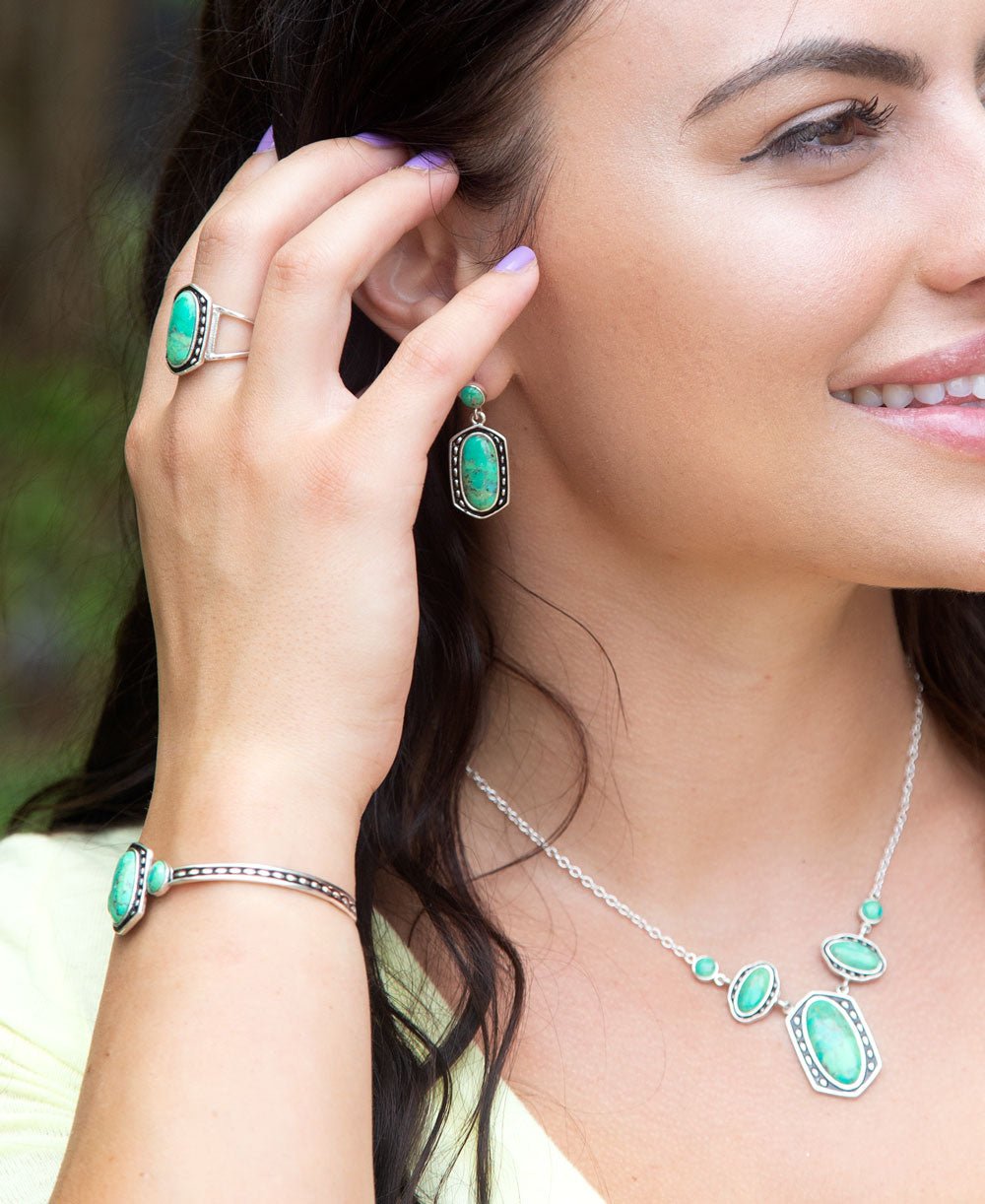 Shielded Lime Green Turquoise and Sterling Silver Cuff Bracelet
