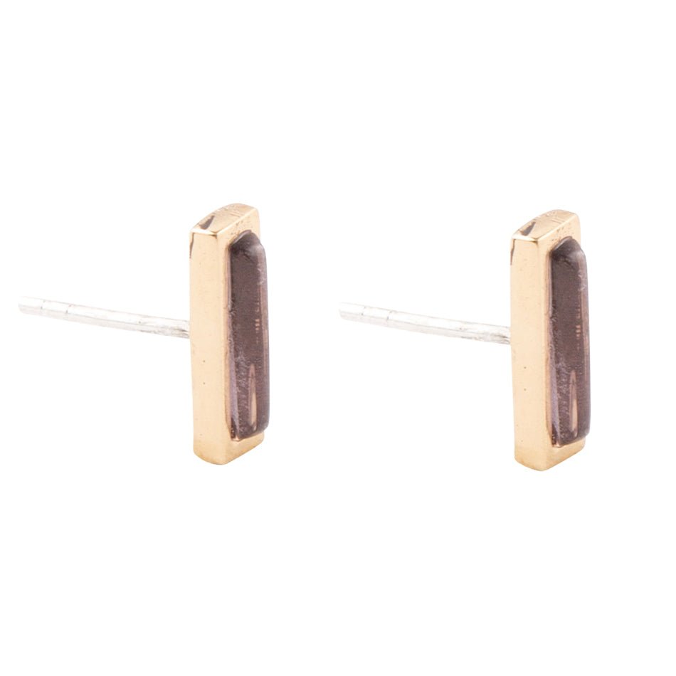Short Linear Amethyst and Bronze Stud