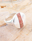 Signet Orange Sponge Coral and Sterling Silver Circle Ring