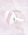 Signet Pink Opal and Sterling Silver Circle Ring