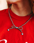 Silver Pearls Bow Necklace