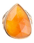 Sky Faceted Orange Quartz and Golden Bronze Statement Ring
