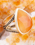 Sky Faceted Orange Quartz and Golden Bronze Statement Ring