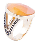 Sky Faceted Orange Quartz and Golden Bronze Statement Ring