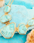Slabs of Blue Turquoise Golden Statement Necklace