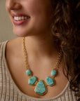 Slabs of Blue Turquoise Golden Statement Necklace