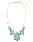 Slabs of Blue Turquoise Golden Statement Necklace