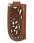 Small Nocona Pierced Leather Pocket Knife Sheath Case Cutouts Top Stitching