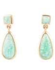 Smooth Green Amazonite and Golden Bronze Teardrop Earrings