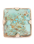 Square Statement Blue Turquoise Golden Ring