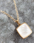 Squared Up White Mother of Pearl Golden Pendant Necklace