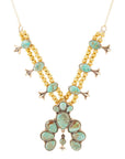 Squash Blossom Statement Blue Turquoise Golden Necklace