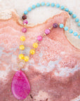 St. Augustine Pink Agate Golden Pendant Necklace