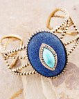 Stacked Blue Turquoise and Denim Golden Cuff Bracelet