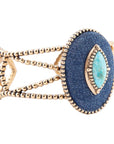 Stacked Blue Turquoise and Denim Golden Cuff Bracelet