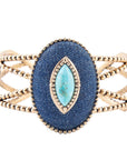 Stacked Blue Turquoise and Denim Golden Cuff Bracelet