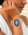 Stacked Blue Turquoise and Denim Golden Cuff Bracelet