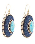 Stacked Blue Turquoise and Denim Golden Drop Earrings