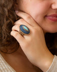 Stacked Blue Turquoise and Denim Golden Statement Ring