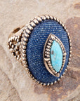 Stacked Blue Turquoise and Denim Golden Statement Ring