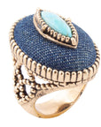 Stacked Blue Turquoise and Denim Golden Statement Ring