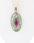 Stacked Stone Blue and Purple Turquoise Golden Pendant Chain Necklace
