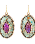 Stacked Stone Blue and Purple Turquoise Golden Drop Earrings