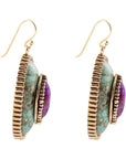 Stacked Stone Blue and Purple Turquoise Golden Drop Earrings