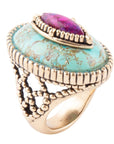 Stacked Stone Blue and Purple Turquoise Golden Ring