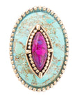 Stacked Stone Blue and Purple Turquoise Golden Ring