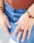 Stamped Orange Carnelian Golden Cuff Bracelet