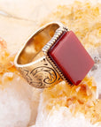 Stamped Orange Carnelian Golden Ring