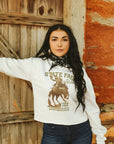 State Fair Rodeo Raw Hem V-Neck Crop Graphic Sweatshirt