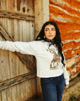 State Fair Rodeo Raw Hem V-Neck Crop Graphic Sweatshirt