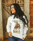 State Fair Rodeo Raw Hem V-Neck Crop Graphic Sweatshirt