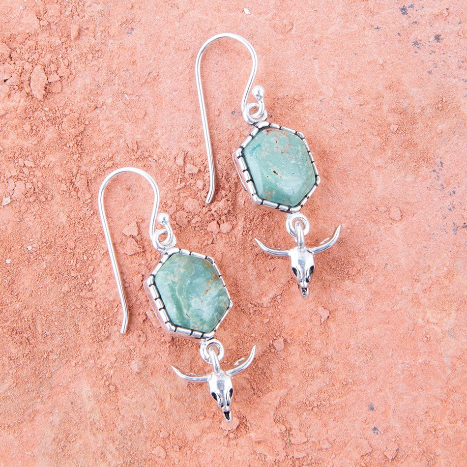 Sterling Silver and Blue Turquiose Longhorn Earrings