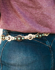 Studded Turquoise Thin Faux Leather Belt - Ivory