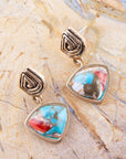Swirled Blue Turquoise and Orange Sponge Coral Matrix Golden Post Earrings