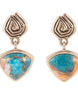 Swirled Blue Turquoise and Orange Sponge Coral Matrix Golden Post Earrings