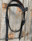 Floral V Browband Black Headstall / Bridle