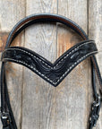 Floral V Browband Black Headstall / Bridle