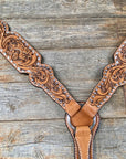 Light Oil Floral Tooled Silver Buckstitching & Dots Breastcollar