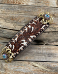 Medium Oil Copper Dot Bronc Noseband with Gold Lotus Flowers / Copper Topaz, Turquoise and AB European Crystal Conchos