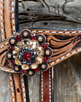 One Ear Headstall / Bridle - Gold Flower & European Crystal Conchos